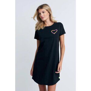 Lisa Todd Love Spell Tunic Dress Size 2X Black Short Sleeve T Shirt Dress Cotton
